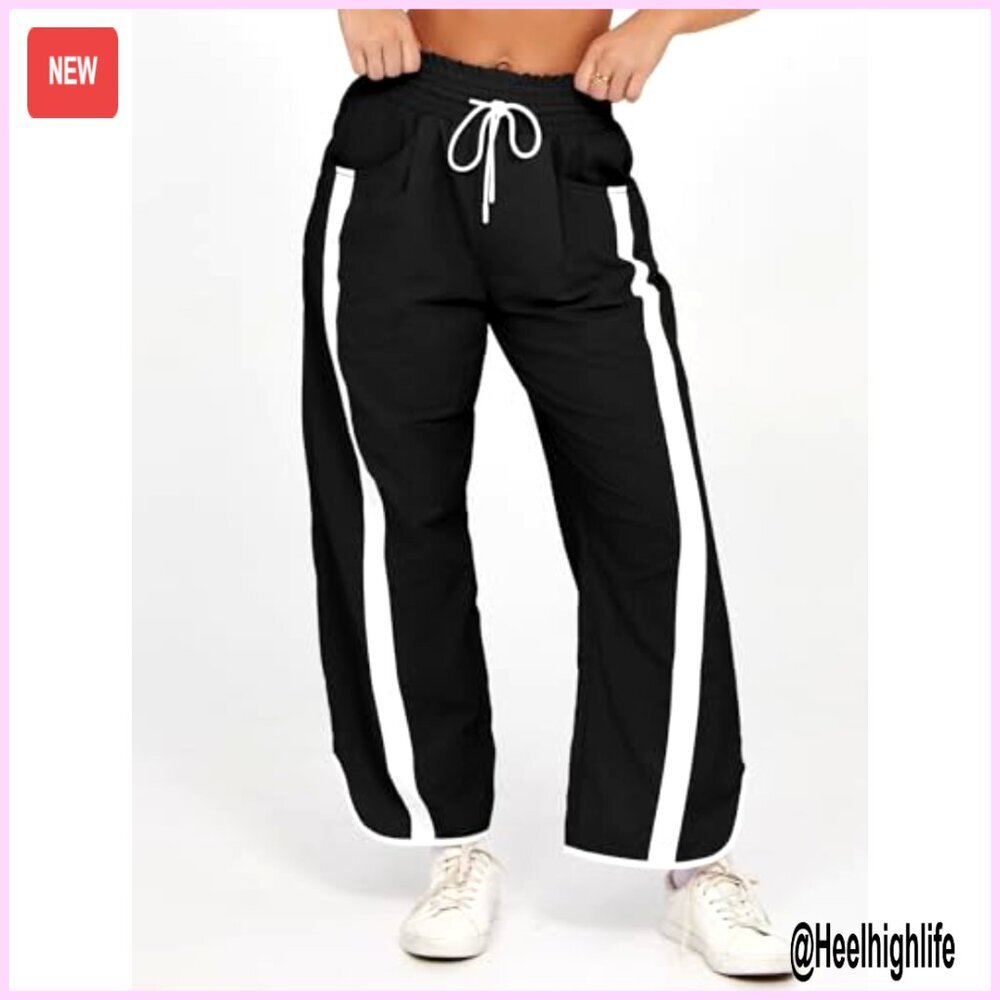Baggy Wide Leg Track Pants Elastic Waist 7/8 Length Polyamide Activewear - Picture 2 of 7